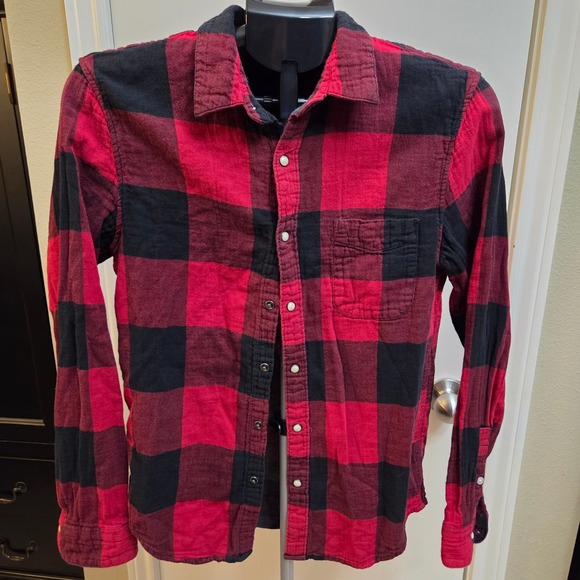 Lucky Brand Red Black Buffalo Plaid Long Sleeve Button Up Shirt Women's Small - Picture 1 of 6